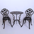 3 Pack Bistro Table and Chair Set with Rose Pattern Carving AntiRust Cast Aluminum Antique Bronze Outdoor Furniture A6678