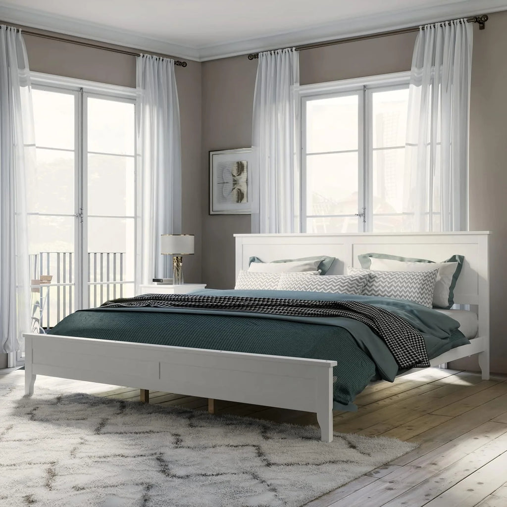 White King Size Solid Wood Platform Bed X6479