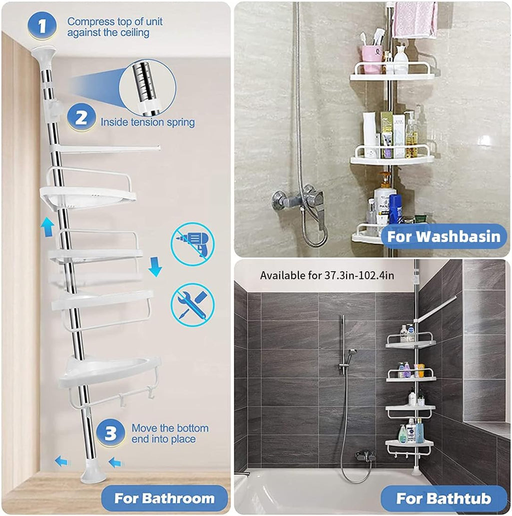 Shower Caddy 4 Tier Adjustable Shelves Rustproof O7156