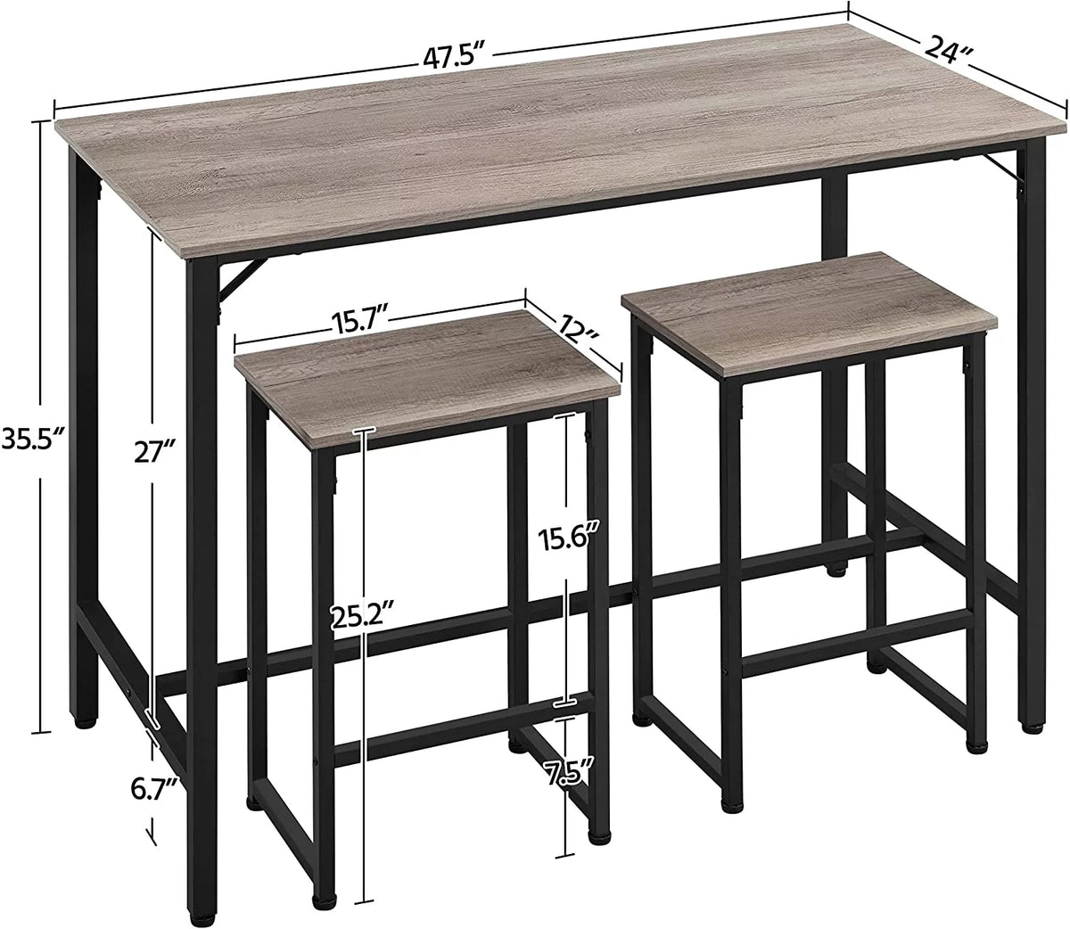 47.5” Counter Height Bar Table Set with Stools Set of 2 R679687