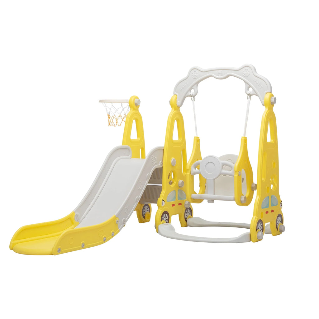 4 in 1 Slide and Swing Set with Basketball Hoop Y862579
