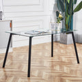Rectangular Glass Dining Table for 4-6 with Tempered Glass Tabletop and Black Metal Legs I41568