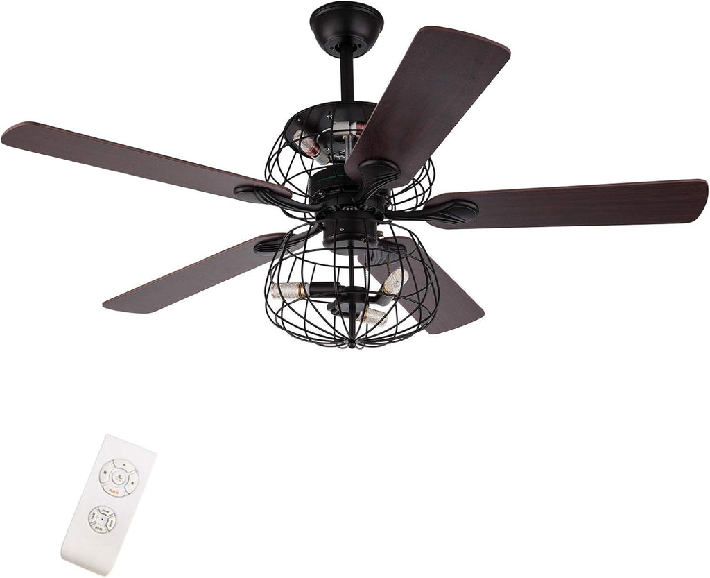 Retro Industrial Iron Cage Ceiling Fan Light 52 Inch 5-Lights E27 Fixture T481