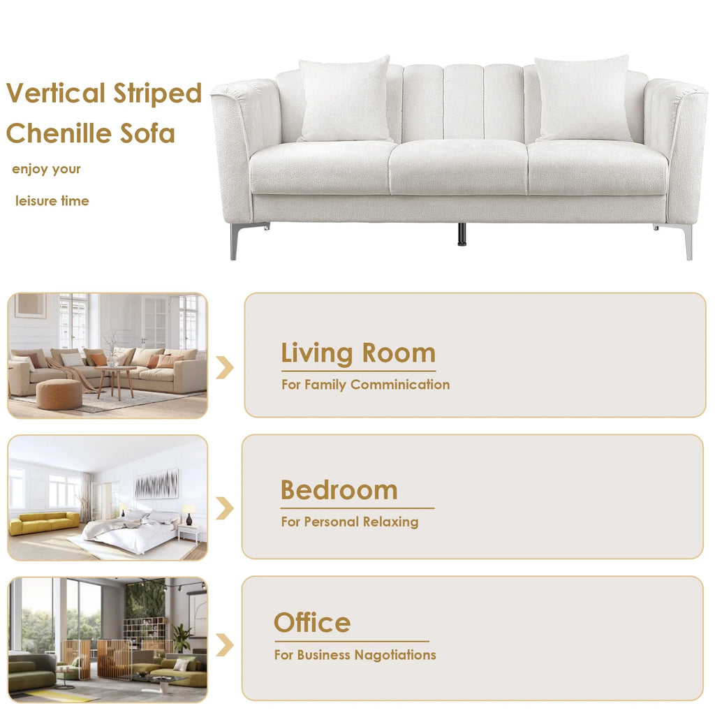 White Chenille Sofa with Armrests B233