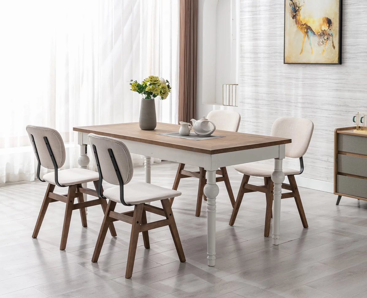 Cream Linen Upholstered Dining Chair Set of 2 with Wooden Legs R515425