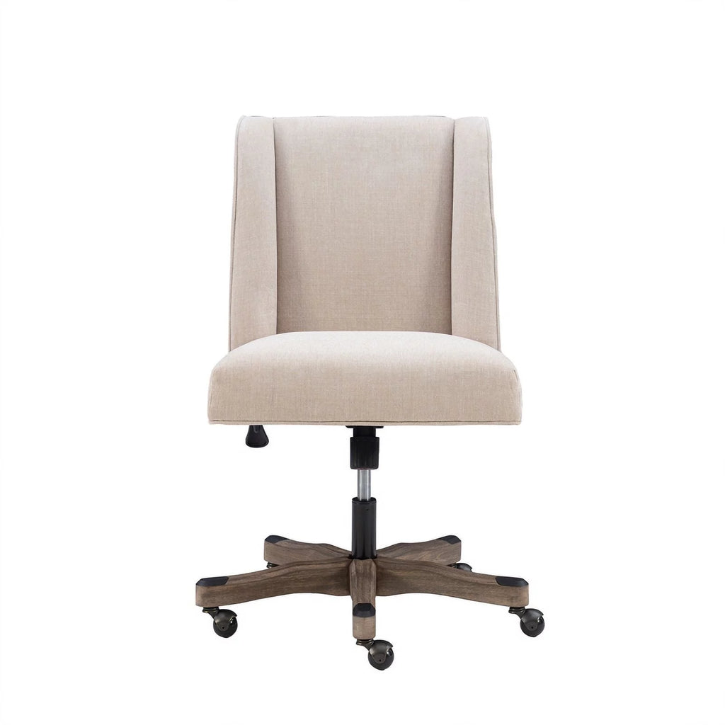 Upholstered Swivel Office Chair in Natural Linen L85639