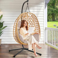 Beige Wicker Rattan Egg Chair with Stand U204583