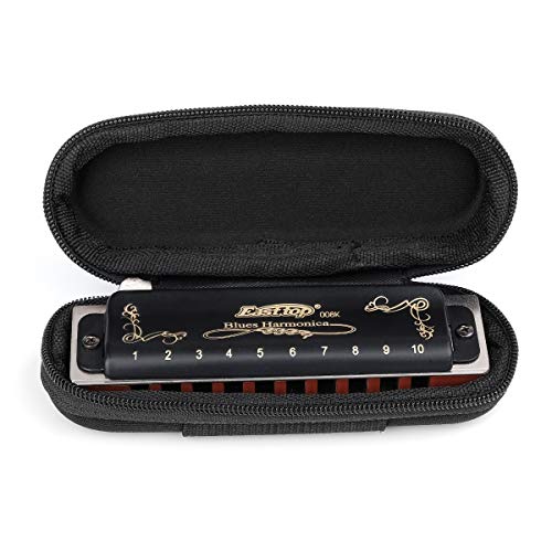 Harmonica Key of G 10 Hole 20 Tone Black with Case & Cleaning Cloth V1849
