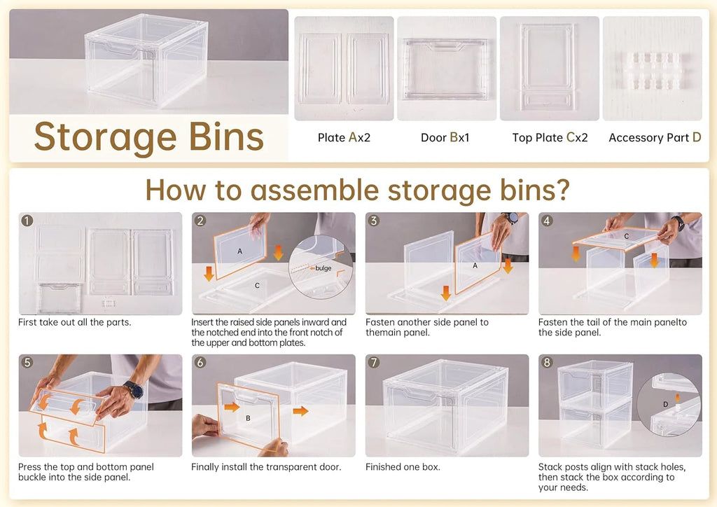 6 Pack Clear Stackable Plastic Storage Bins with Lids F1780