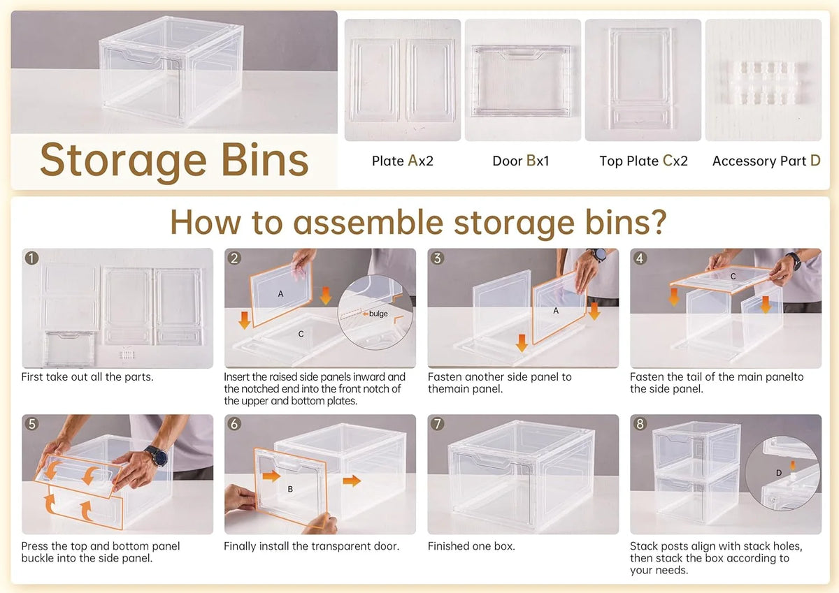 6 Pack Clear Stackable Plastic Storage Bins with Lids F1780
