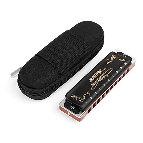 Harmonica Key of G 10 Hole 20 Tone Black with Case & Cleaning Cloth V1849