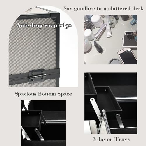 Large Black Portable Makeup Train Case D342