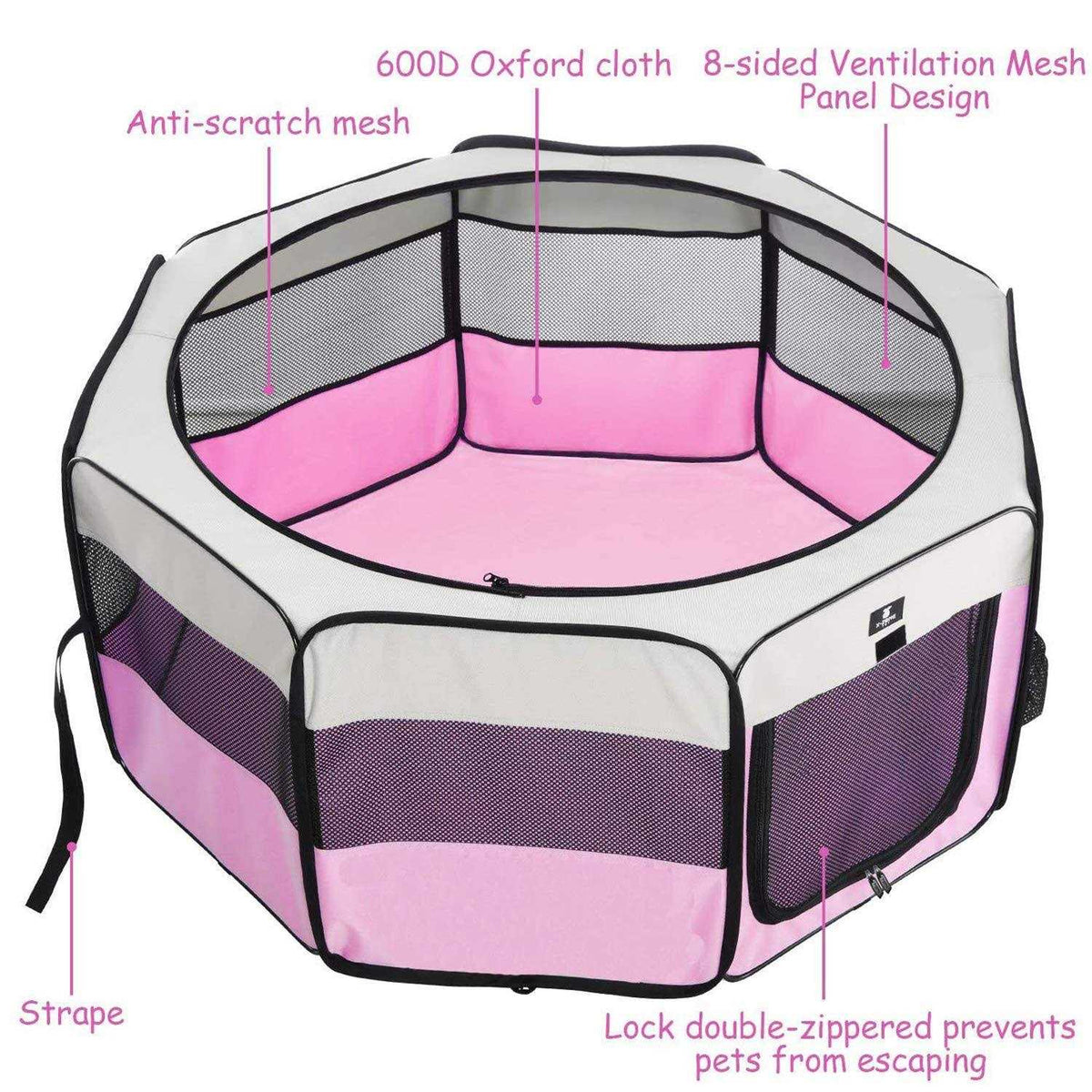 Portable Foldable Pet Playpen Kennel with Removable Zipper Top H851523