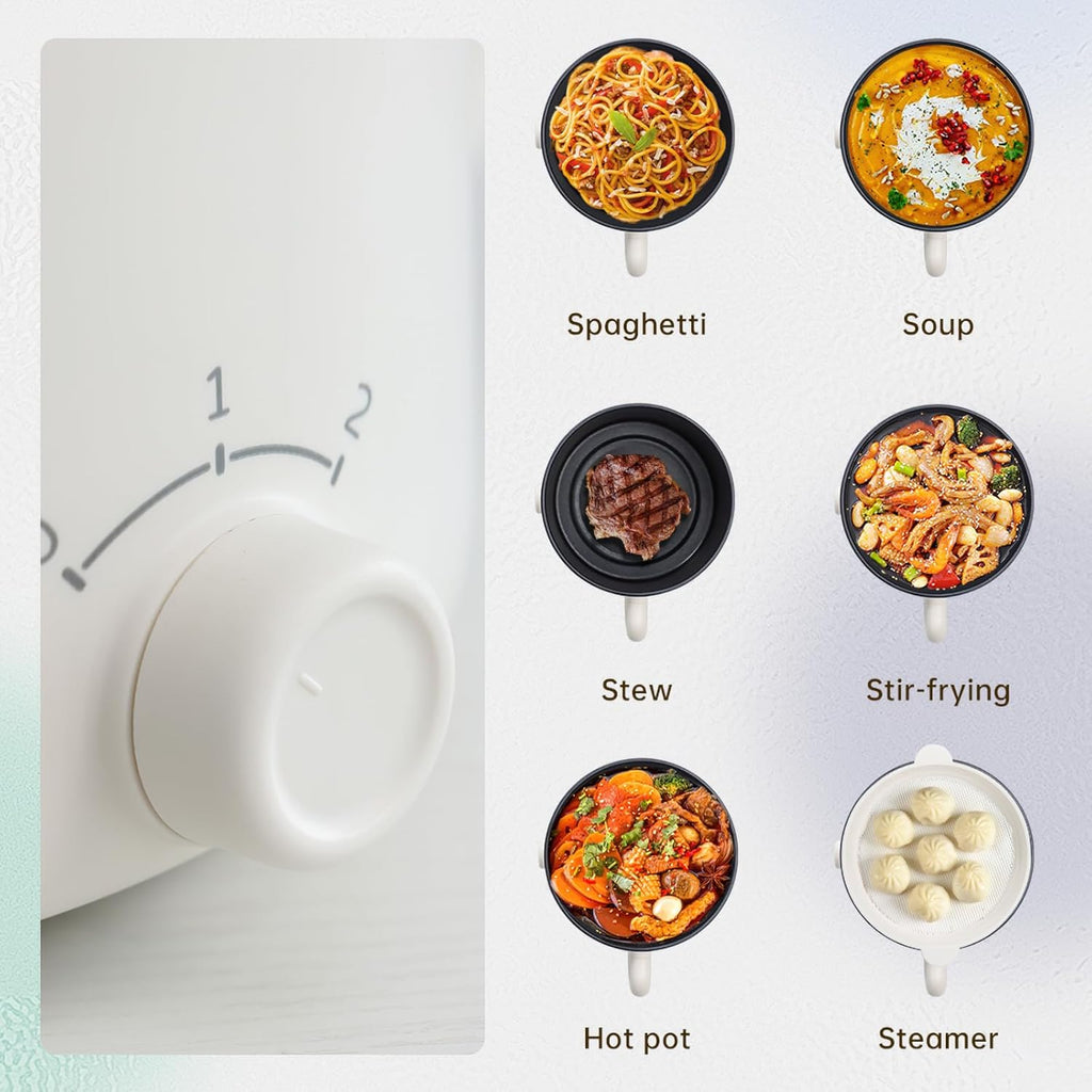 White Electric Mini Ramen Cooker 1.2L Nonstick 300W/600W T405