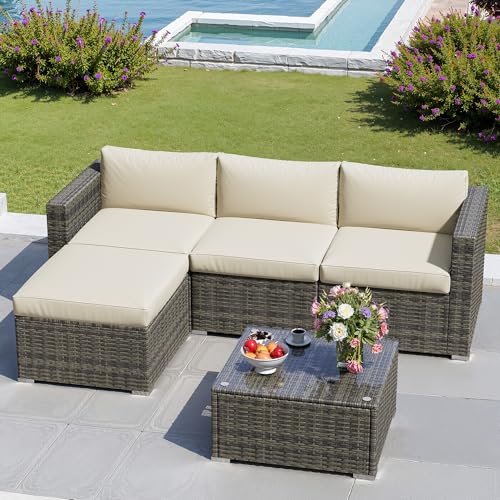 Grey 7 Pieces Outdoor Patio Furniture Set with Glass Tea Table M844703