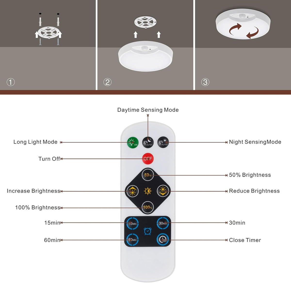 Rechargeable Motion Sensor Ceiling Light 8.7inch 6000K 8000mAh F2280
