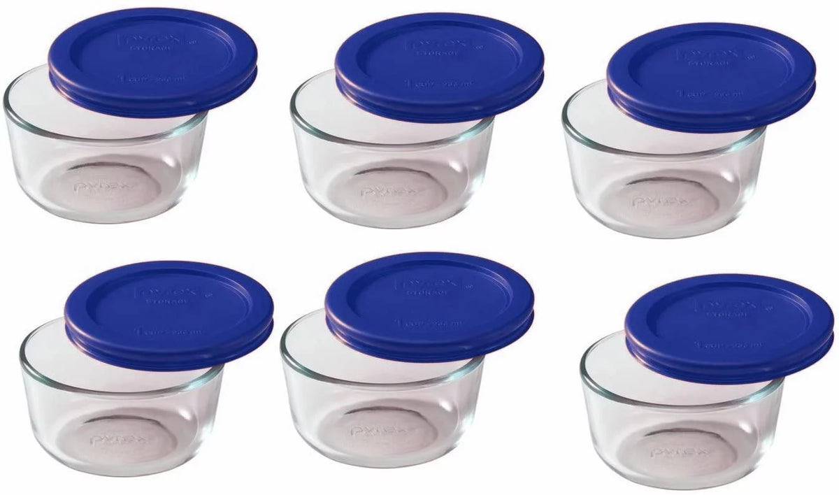 1-Cup Glass Food Storage Bowls with Blue Lid Covers V7083