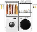 Over The Washer and Dryer Laundry Room Storage Shelf with Adjustable Shelves, Wire Basket, and Rotatable Hooks R51877