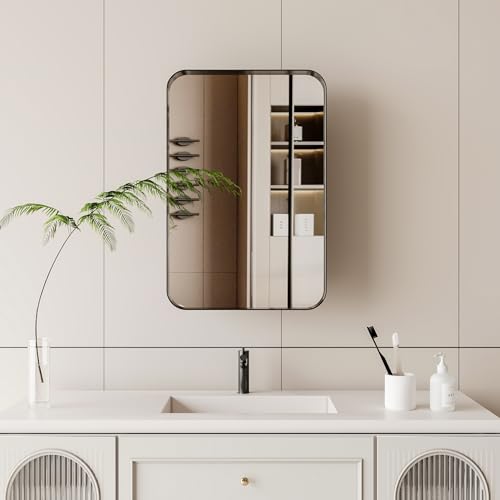 White Recessed Metal Framed Medicine Cabinet with Mirror and Adjustable Shelves X753