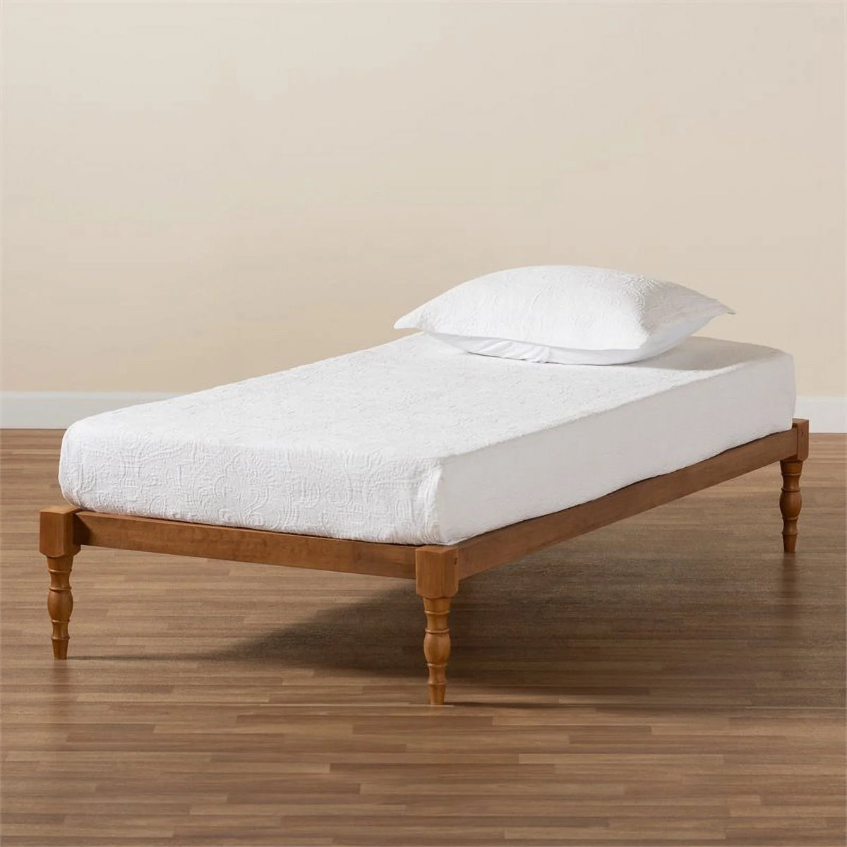 Walnut Brown Finished Wood Twin Size Platform Bed Frame E385