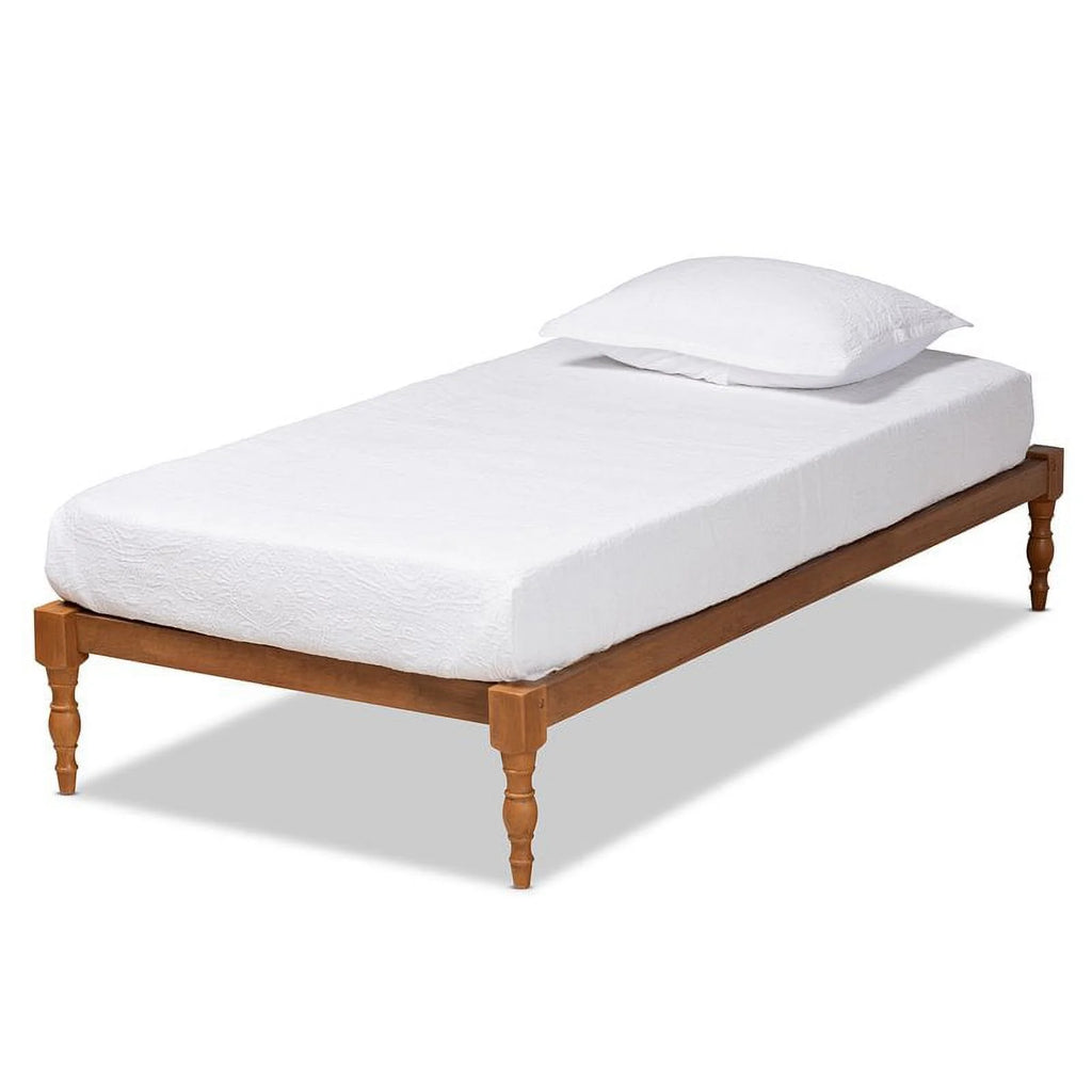Walnut Brown Finished Wood Twin Size Platform Bed Frame E385