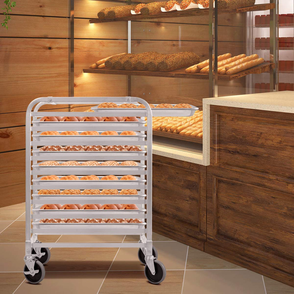 10 Tier Aluminum Bakery Rack with Lockable Casters P52893