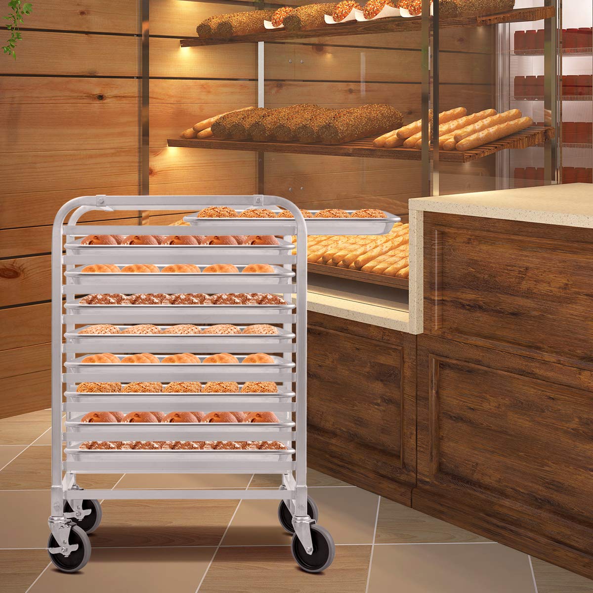 10 Tier Aluminum Bakery Rack with Lockable Casters P52893