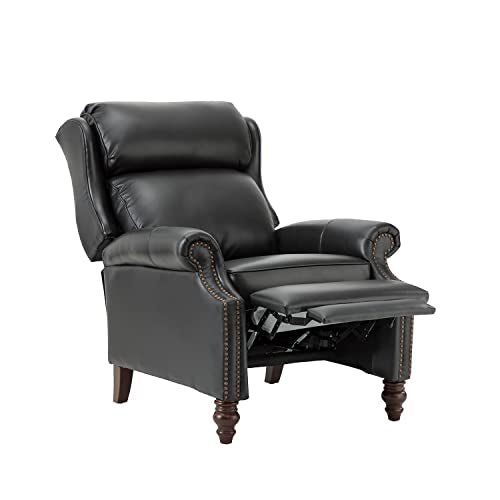 Turquoise Genuine Leather Push Back Recliner Chair with Solid Wood Legs S84833