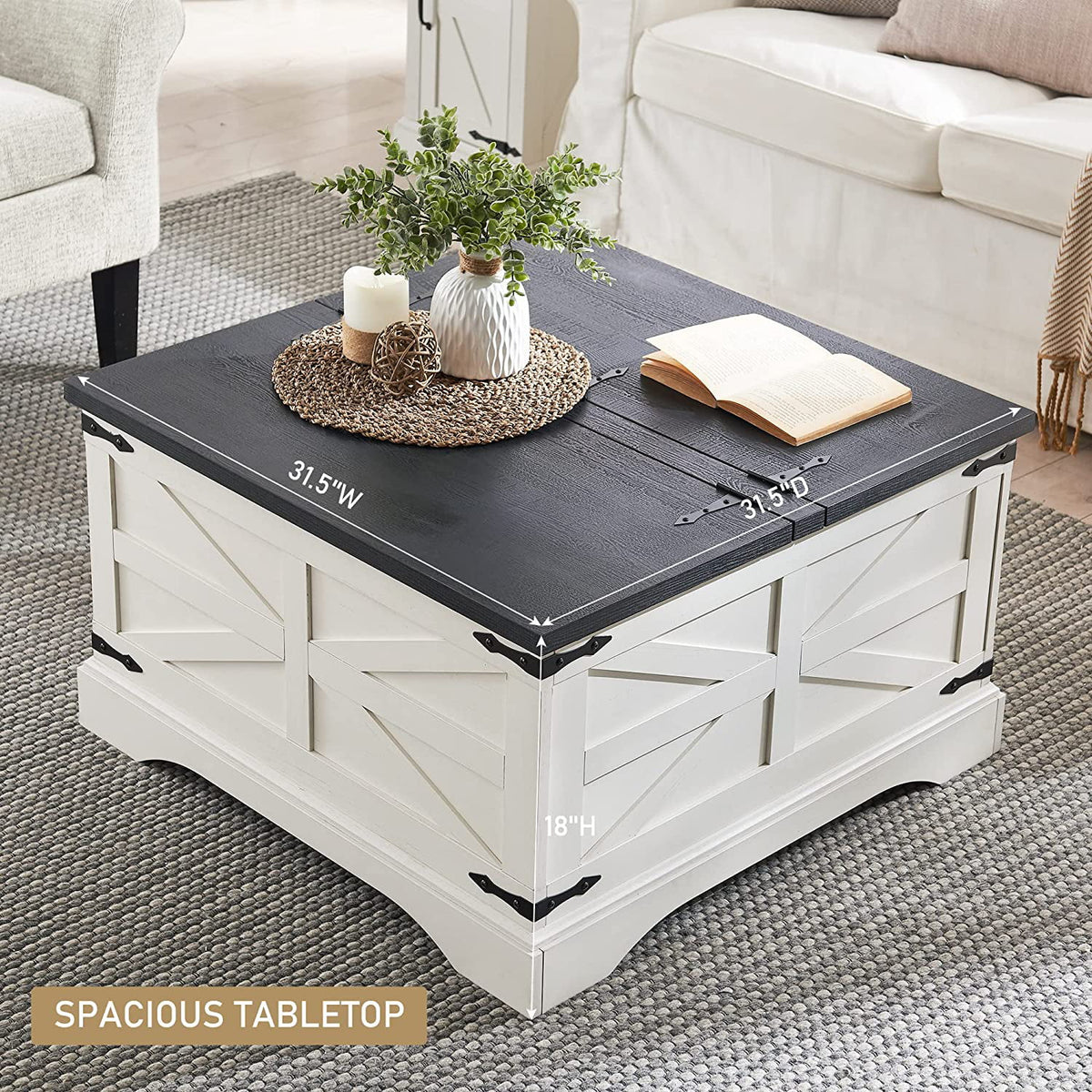 Square Wood Coffee Table with Hidden Storage Compartment U189131
