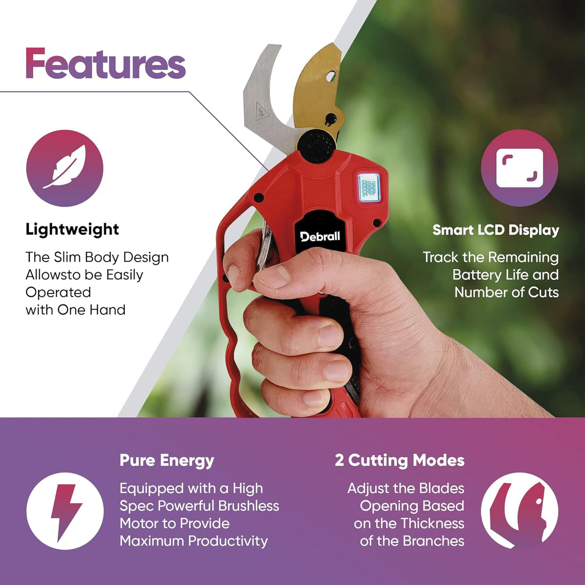 Electric Pruning Shears 21V SK5 Carbon Steel Blades 30 mm Cutting Diameter C983142