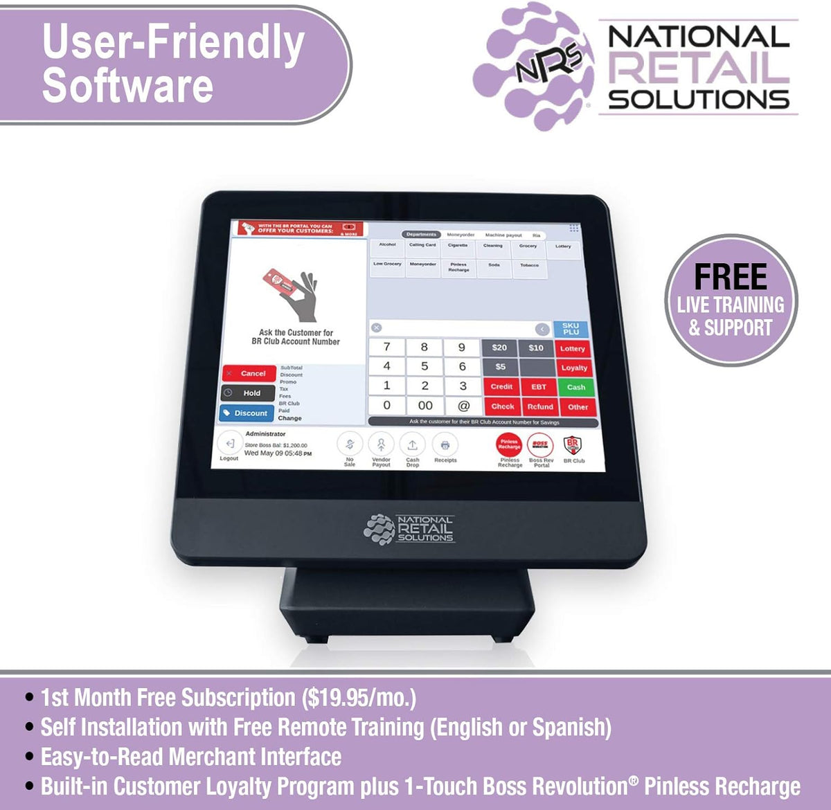 Cash Register with Touch Screen Monitor, Barcode Scanner, Cash Drawer and Receipt Printer S126
