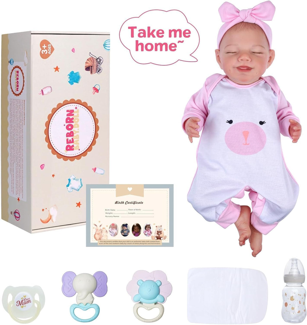 20 Inch Soft Body Realistic Baby Doll with Clothes Accessories Feeding Kit Y297