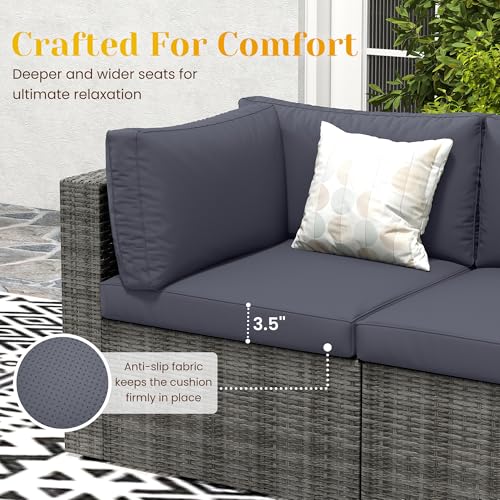 Grey 7 Pieces Outdoor Patio Furniture Set with Glass Tea Table M844703