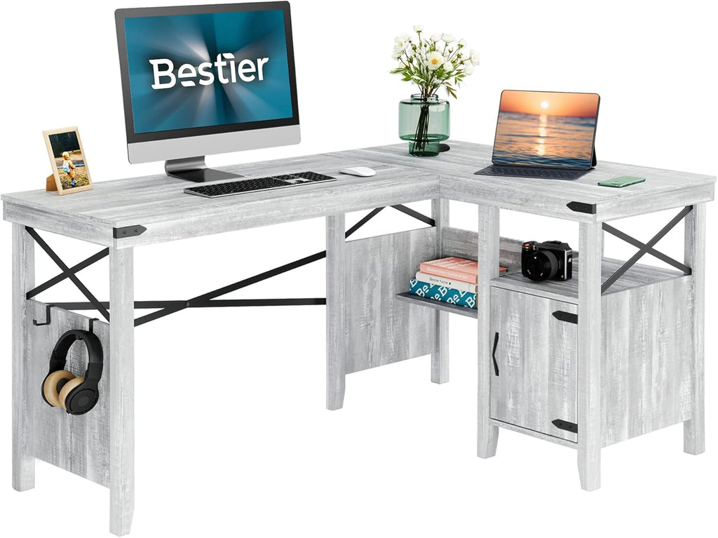 L-Shaped Computer Desk with Storage Cabinet and Bookshelf C6486