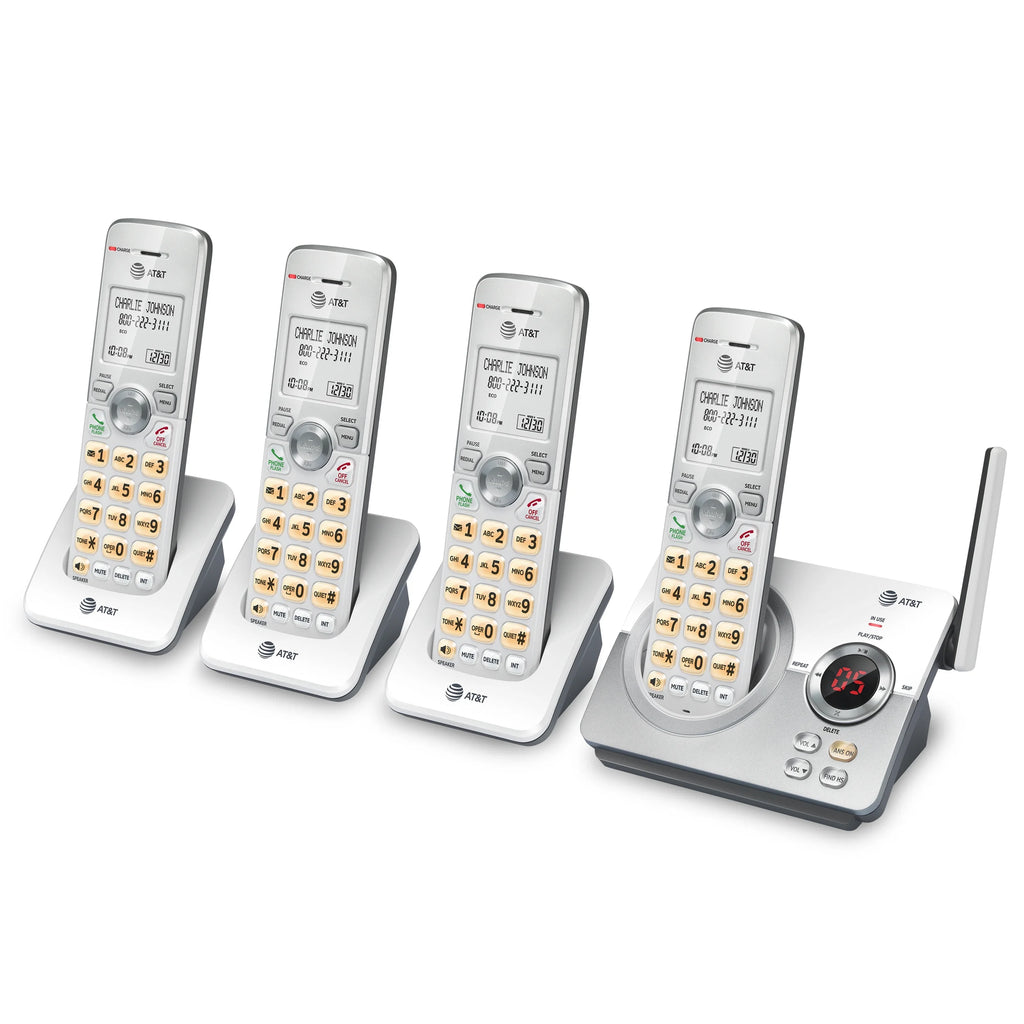 4-Handset Cordless Phone with Answering System and Call Block (White/Silver) J2562