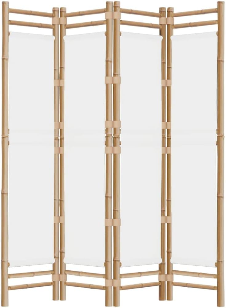4-Panel Bamboo Room Divider Cream White Y4439