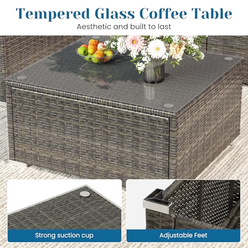 Grey 7 Pieces Outdoor Patio Furniture Set with Glass Tea Table M844703