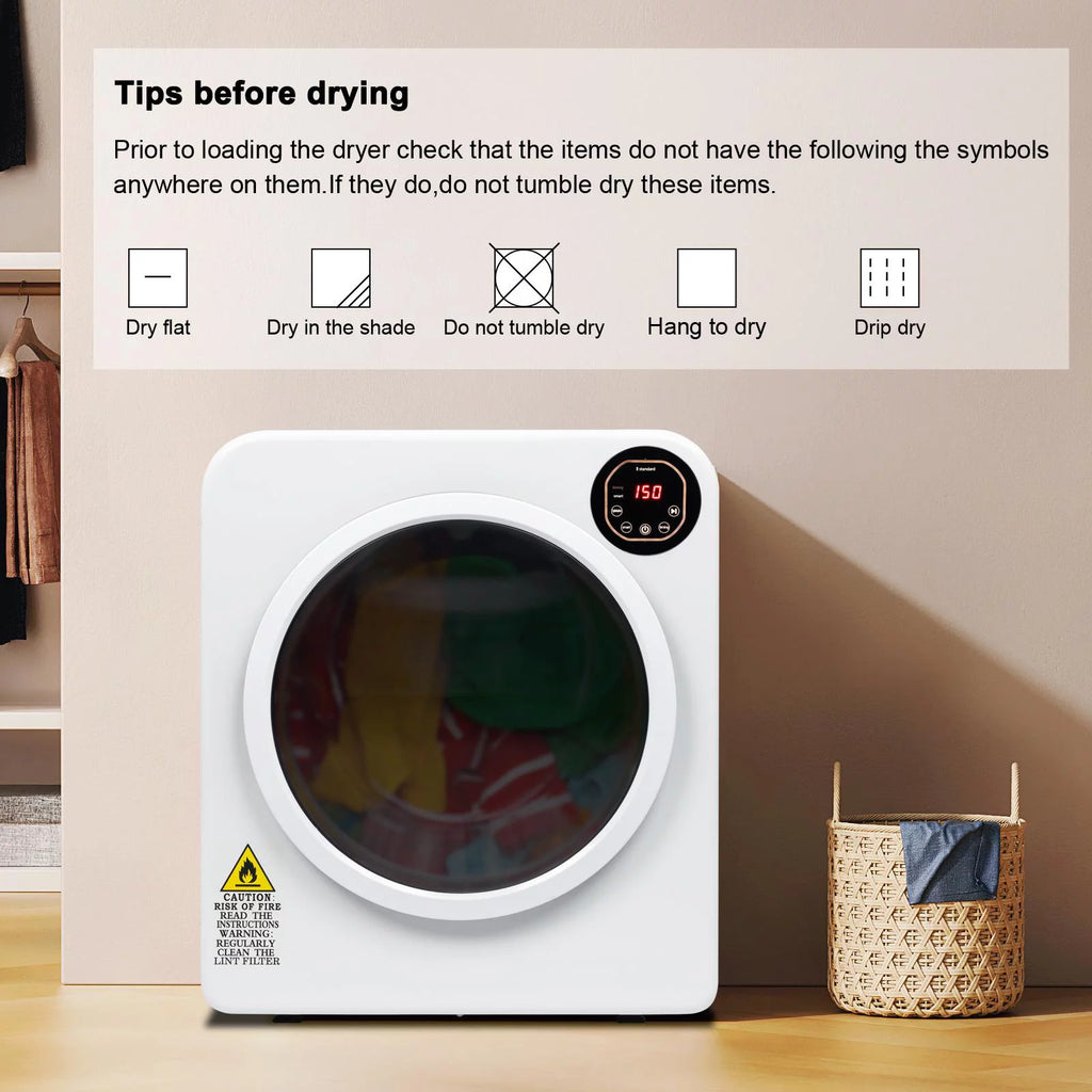 White 3.5 Cu.Ft Stainless Steel Compact Electric Clothes Dryer M106