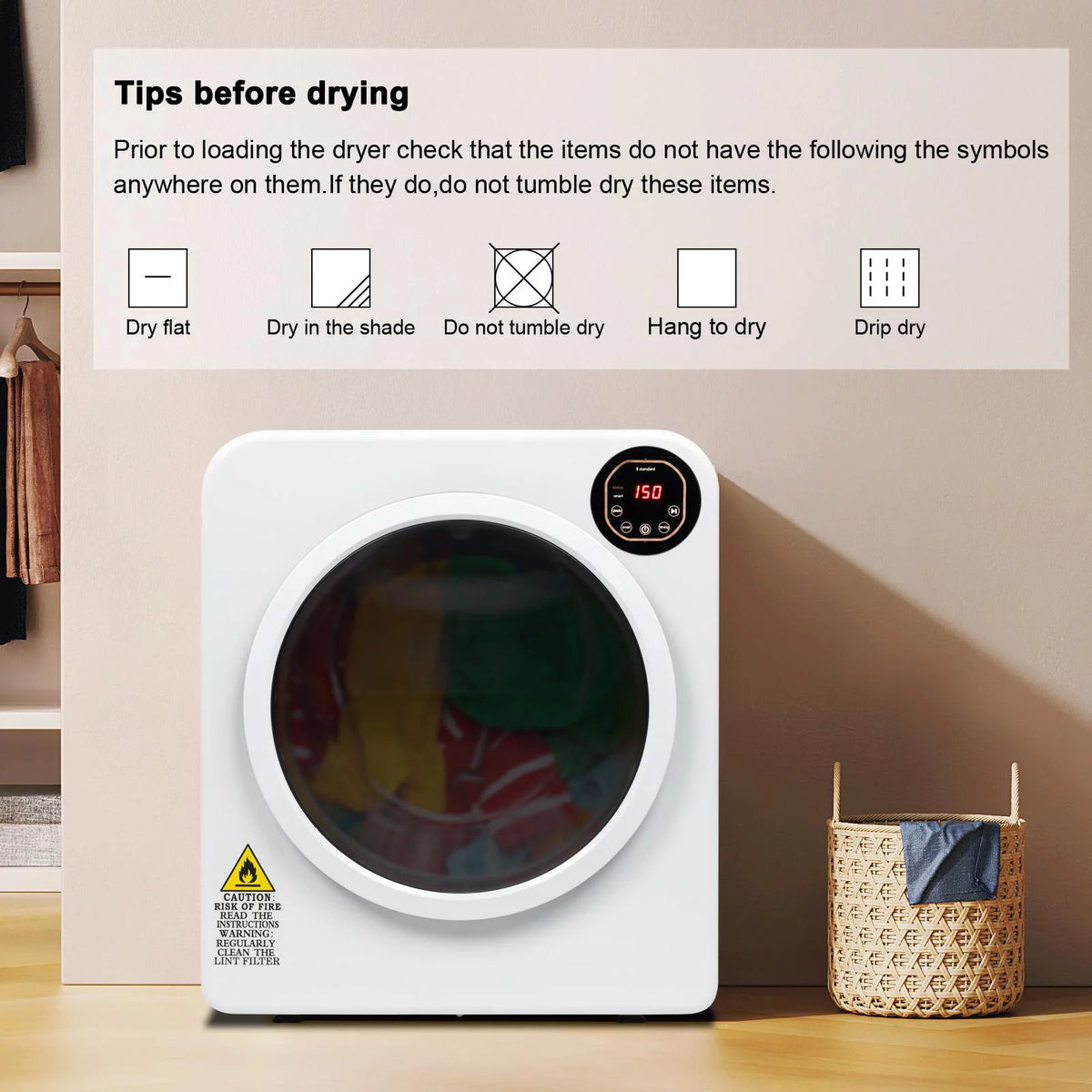 White 3.5 Cu.Ft Stainless Steel Compact Electric Clothes Dryer M106