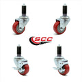 3.5 inch Red Polyurethane Swivel Stem Caster Set 2 Brake D235