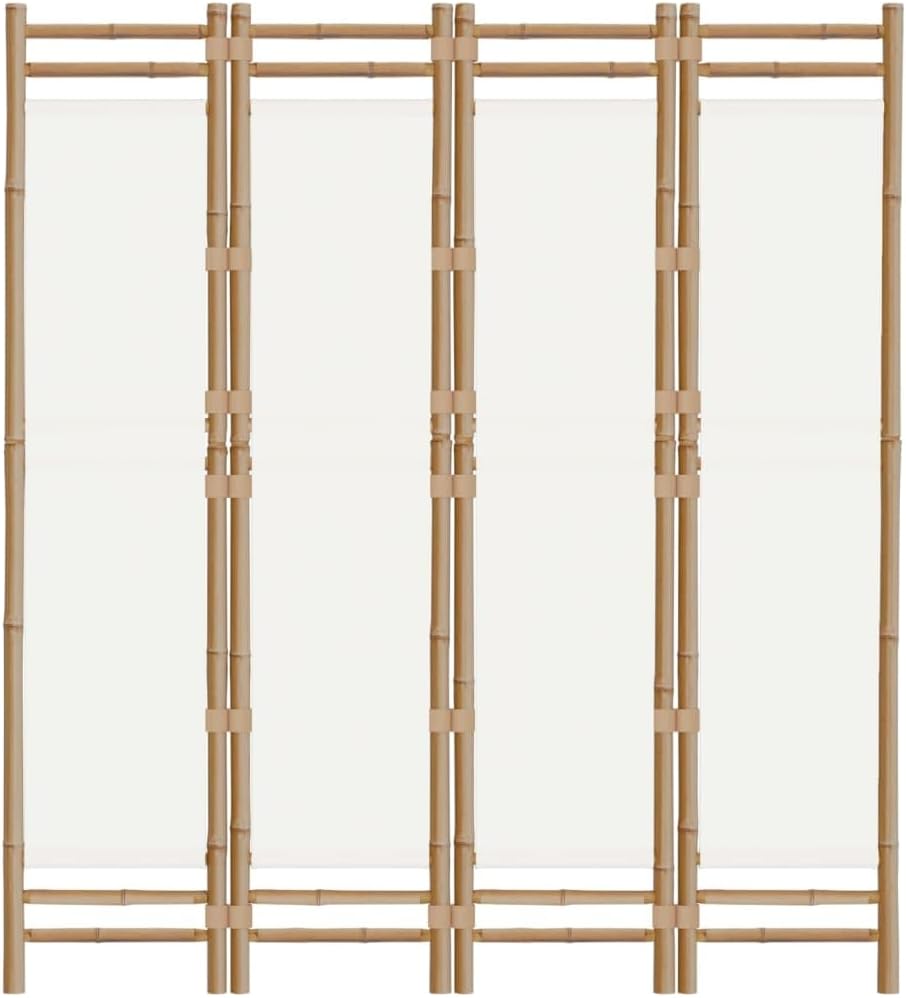 4-Panel Bamboo Room Divider Cream White Y4439