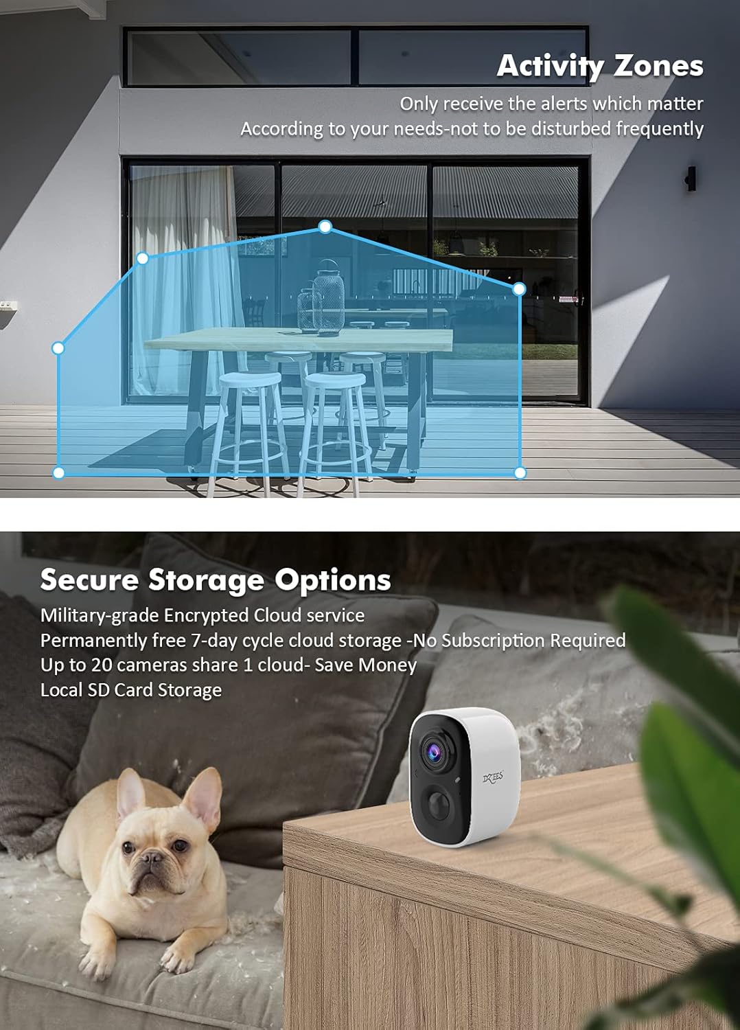 Wireless Outdoor Security Camera with Spotlight & Siren, 1080P Battery Powered WiFi Camera R3408