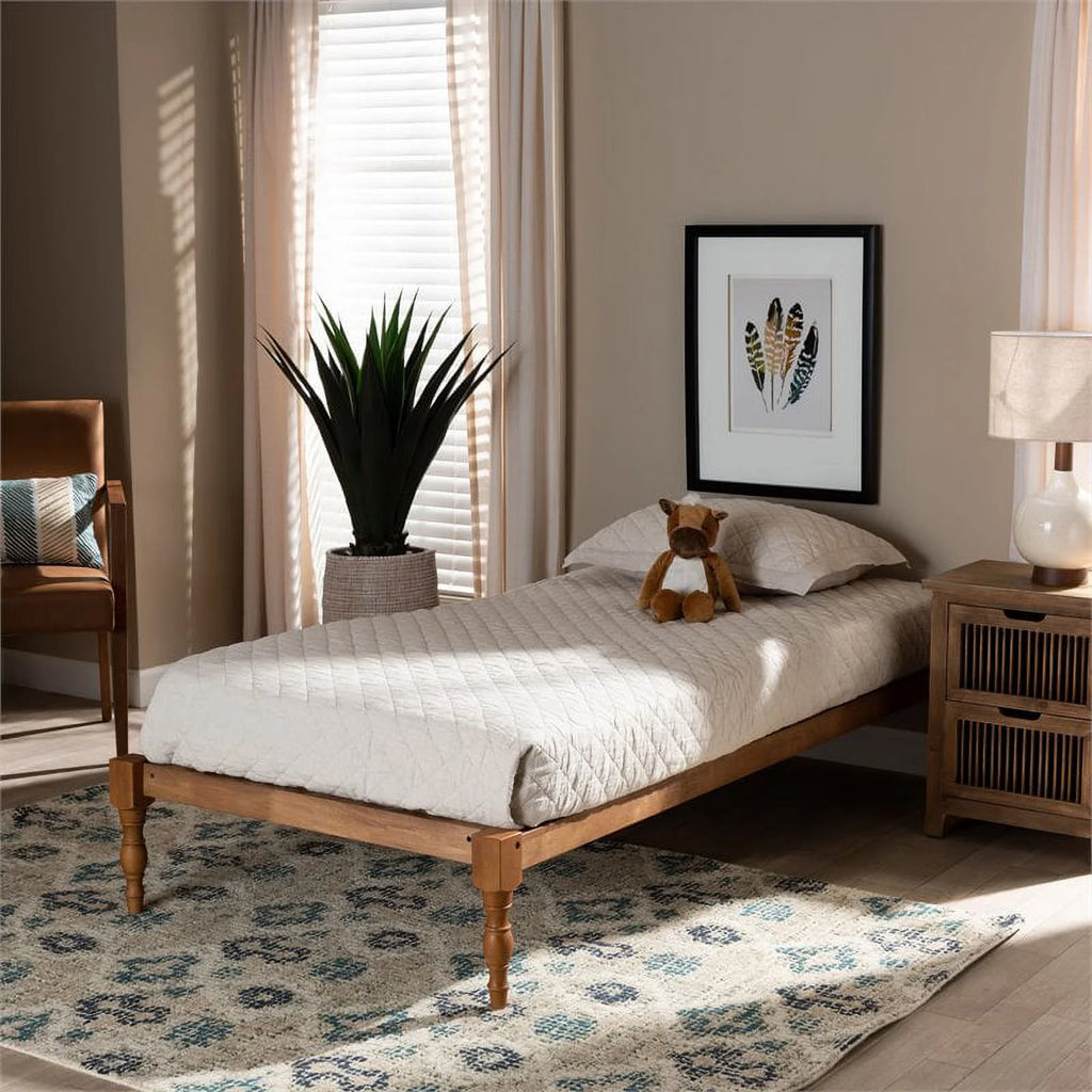 Walnut Brown Finished Wood Twin Size Platform Bed Frame E385