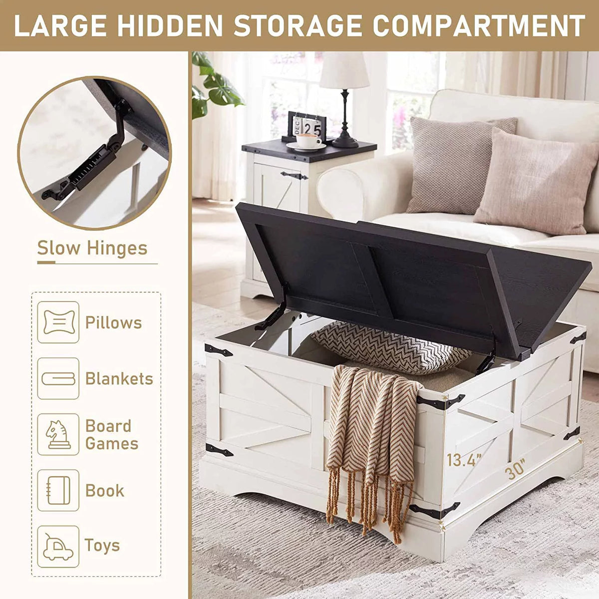 Square Wood Coffee Table with Hidden Storage Compartment U189131