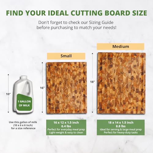 Teak Wood End Grain Cutting Board with Juice Groove Hand Grip (Medium 18x14x1.5 inches) M2824