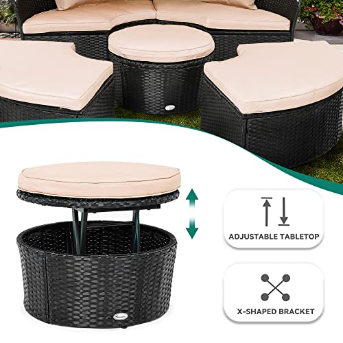 Light Brown Beige Outdoor Wicker Daybed with Retractable Canopy Q58185