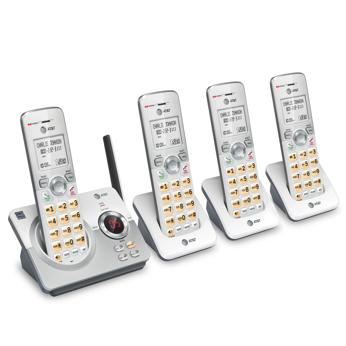 4-Handset Cordless Phone with Answering System and Call Block (White/Silver) J2562