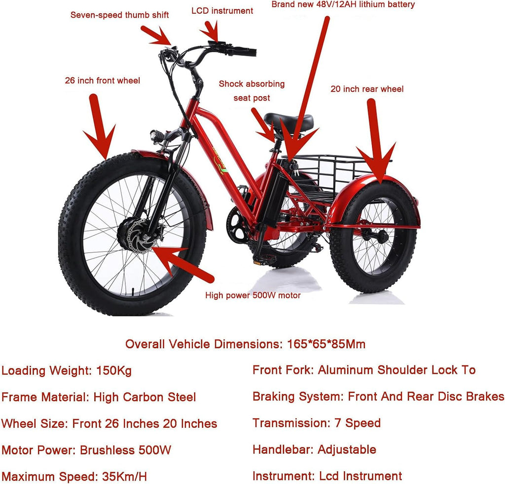 7-Speed All Terrain Fat Tire Trike 26'' Front Wheel 24'' Rear Wheel K91226