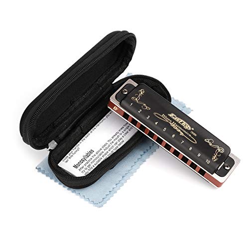 Harmonica Key of G 10 Hole 20 Tone Black with Case & Cleaning Cloth V1849