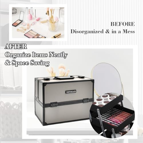 Large Black Portable Makeup Train Case D342